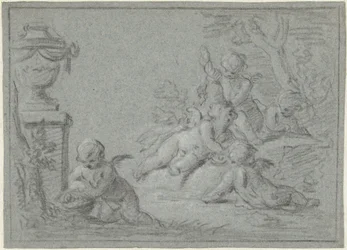 花瓶のある風景の中のプッティ