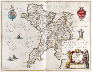 カーナーヴォンシャーとアングルシー（アムステルダム、ウィレム・ブラウ著『Theatrum Orbis Terrarum, sive Atlas Novus』所収