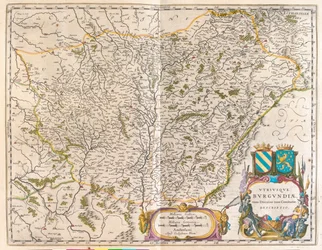 クレヴァンからモンベリアール、ヴァレンヌ＝シュル＝アリエ（アムステルダム、ウィレム・ブラウ著『Theatrum Orbis Terrarum, sive Atlas Novus』所収