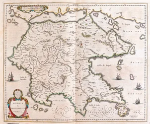 ギリシャ、ペロポネソス（アムステルダム、ウィレム・ブラウ著『Theatrum Orbis Terrarum, sive Atlas Novus』所収