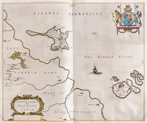 ウィレム・ブラウ作「Theatrum Orbis Terrarum, sive Atlas Novus」所収の聖島とリンディスファーン（アムステルダム