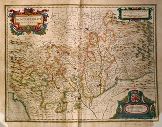 モンフェッラート公国の地図、イタリア地域誌より、Willem Blaeu作、彫刻