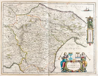 イタリア・バーリ市とバジリカータ州、アムステルダム、ウィレム・ブラウ著『Theatrum Orbis Terrarum, sive Atlas Novus』所収