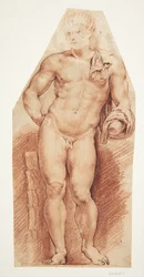 正面から見たアンティーク彫刻「Belvedere Antinous」