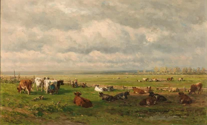 牛のいる牧草地の風景 Weidelandschap met vee