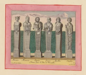 Hermes von Merkur, Minerva, Jupiter, Juno, Apollo und Daphne