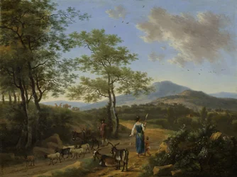 牧夫のいるイタリアの風景