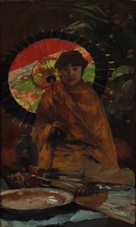 日本のパラソルを持つ少女、1899年頃