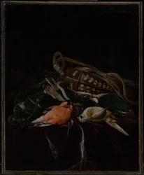 死んだ鳥とジビエ袋のある静物