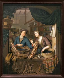 オニオン・セールスマンWillem van Mieris（1662-1747）による絵画、木に油彩
