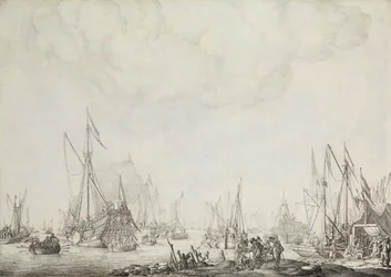 ロイヤル ヨットとステート ヨット、おそらくイギリスのチャールズ 2 世がムールダイクに到着、1660 年