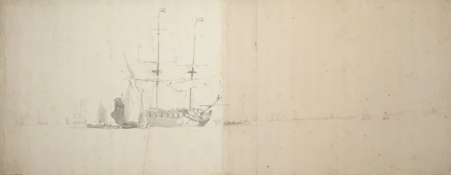 沖合に停泊中のオランダ船 1666年頃（黒鉛画）