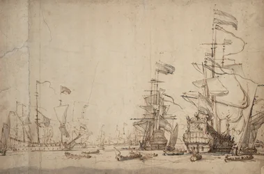 オランダ艦隊の作戦会議？1665年5月、1674年頃（ペン、褐色インク、灰色ウォッシュ）