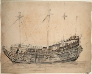 1651年に建造され、1676年に爆破されたアムステルダム提督御用達の50門艦 "Vrijheid "の肖像（黒鉛、灰色水彩、茶色のペン、インク）1653年頃