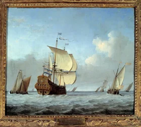 旗艦を持つ海軍 Willem Van de Velde II le Jeune (1633-1707)の絵画 17世紀 日0.35x0.42 m