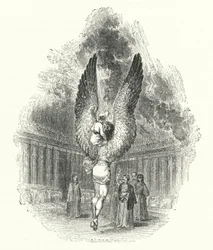 イフリート・ダーナッシュの肩に乗ったハサン（彫刻