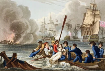 トラファルガー海戦の逸話、エドワード・オルム（1774-1820）が出版した『Historic, Military and Naval Anecdotes』からマシュー・デュブール（1813-20年）が彫ったもの 1817年（アクアチント）。