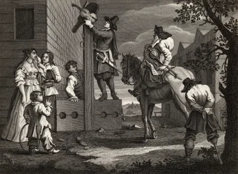 サミュエル・バトラー（1612-80）の「フディブラス」より、凱旋するクロウデロを先導するフディブラス。