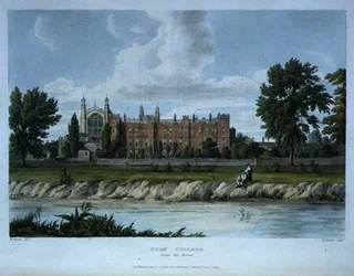 川から見たイートン・カレッジ、「History of the Colleges」の一部である「History of Eton College」より、Joseph Constantine Stadler (fl.1780-1812)の彫刻、R. Ackermannの出版。