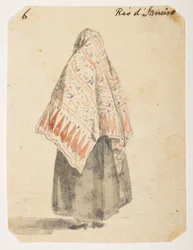 6 リオデジャネイロの女性。  1792年から1794年にかけてマッカートニー卿の中国皇帝への大使館で作成された風景、海岸線、衣装、日常生活の372枚の絵のアルバムから（紙に鉛筆と水彩）