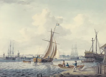 王立海軍兵学校と王立造船所を示すグリニッジとデプトフォードの眺め、1789年（WC）