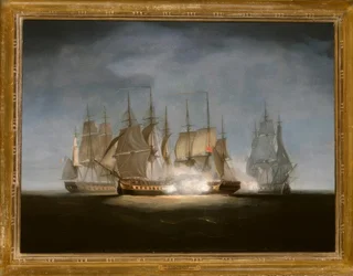 HMSシビルは、1799年のフォルテ-ジェムで発砲します。 W.アンダーソン