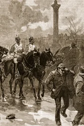 血まみれの日曜日：1887年トラファルガースクエアを構えているライフガード