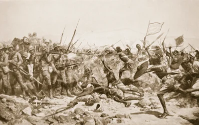 1885年1月17日のアブクレアの戦い、「ハチソンの歴史」のイラスト、1910年頃
