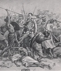 1885年1月17日、アブクレアの広場、1915年の陸と海でのイギリスの戦いのイラスト