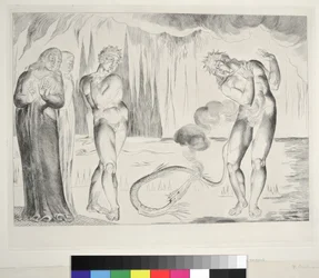 泥棒のサークル：ヘビ、インフェルノ、カントXXV、1827年のダンテアリギエーリによる「神の喜劇」のイラストに襲われたブオソドナティ