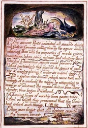 "The ancient poets..." 「天国と地獄の結婚」のイラストとテキスト、1790-3年頃（ペンと水彩で仕上げたレリーフエッチング