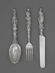 チャイルズのフラットウェアセット（ナイフ、フォーク、スプーン）1865～1874年頃（銀製