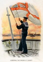 日没時のエンサインの降下、c1890-c1893。