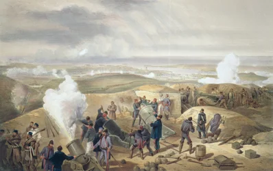 バッテリーの暑い日、パブ「東の戦争の席」からのプレート。ポール・ウント・ドミニク・コルナギウント社、1856年