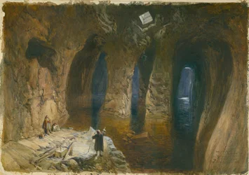1870年にソロモンの神殿の跡地にあるバールエルカビールまたはグレートシーロックで刻まれた貯水池（紙と鉛筆）