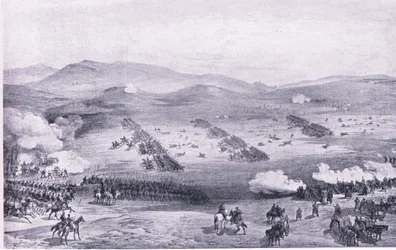 バラクラバ、1854年10月25日：光の旅団の担当、陸と海でのイギリスの戦いのイラスト、1915