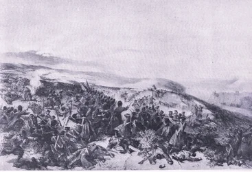 ガードの2回目の突撃、インカーマンの戦いで2つの砲台を取り戻したときのイラスト、1915年の陸と海でのイギリスの戦い