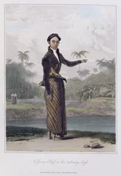 彼の普通の服を着たジャワの首長、pl。 Thomas Stamford Bingley Raffles（1781-1826）pubによる「The History of Java」の第1巻から4。 1817（着色されたアクアチント）