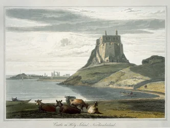 ノーサンバーランド州ホーリー島の城「1814年から1825年の間にイギリスで行われた航海」から1822年に発行（アクアチント）