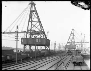走行クレーン、ペンシルバニア鉄道、ニューヨーク州グリーンビル、c.1912