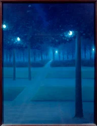 ブリュッセル王立公園の夜。William Degouves de Nuncques (1867-1935) (ec.belg) のパステル画 1897 Sun.0,65x0,5 m パリ、オルセー美術館 - ブリュッセル王立公園の夜景。ウィリアム・デグーヴ・ド・ヌンク(1867-1935)のパステル画(Be
