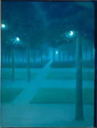 ベルギー、ブリュッセルの王宮庭園の夜想曲（キャンバスに描かれた絵）