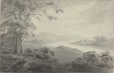 廃墟のある川の風景