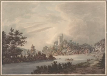 paisagem, castelo por um rio