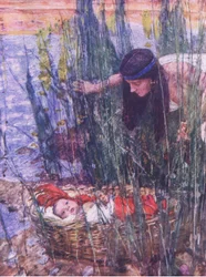 1930年頃にHodder & Stoughton社から出版された「The Bible Story」に掲載されたモーゼの発見（カラーリトグラフ）。