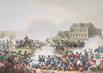 1813年10月19日、ライプシクの戦い（ライプツィヒ）：I.クラークによってエッチングされ、M。ドゥブール（アクアチント）によってアクアティント