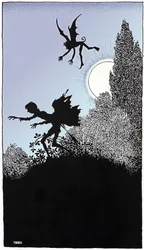 ウィリアム・シェイクスピア作「夏の夜の夢」（1595年）第3幕に描かれたエルフ、W.ヒート・ロビンソン作画、1914年コンスタブル挿絵版。