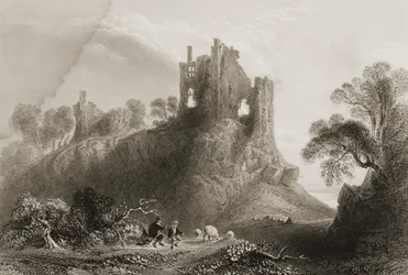 1860年代のジョージ・バーチューによる「アイルランドの風景と古代」からのアイルランド、リムリック州、リムリック近くのキャリゴグネル城