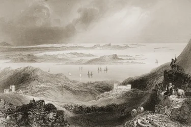 ジョージヴァーチュー作「アイルランドの風景と古代」（1860年代）のゴールウェイ州コネマラのクリフデン城