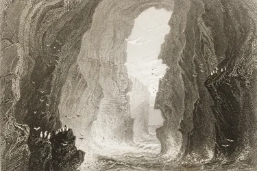 1860年代のジョージ・バーチュー著「アイルランドの風景と古代」から北アイルランド、アントリム州ダンケリー洞窟